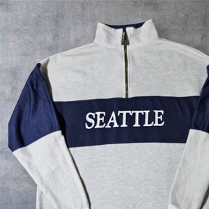RARE Seattle Washington 80s Vintage Sweater 2XL Made In USA 1/4 Pullover Local